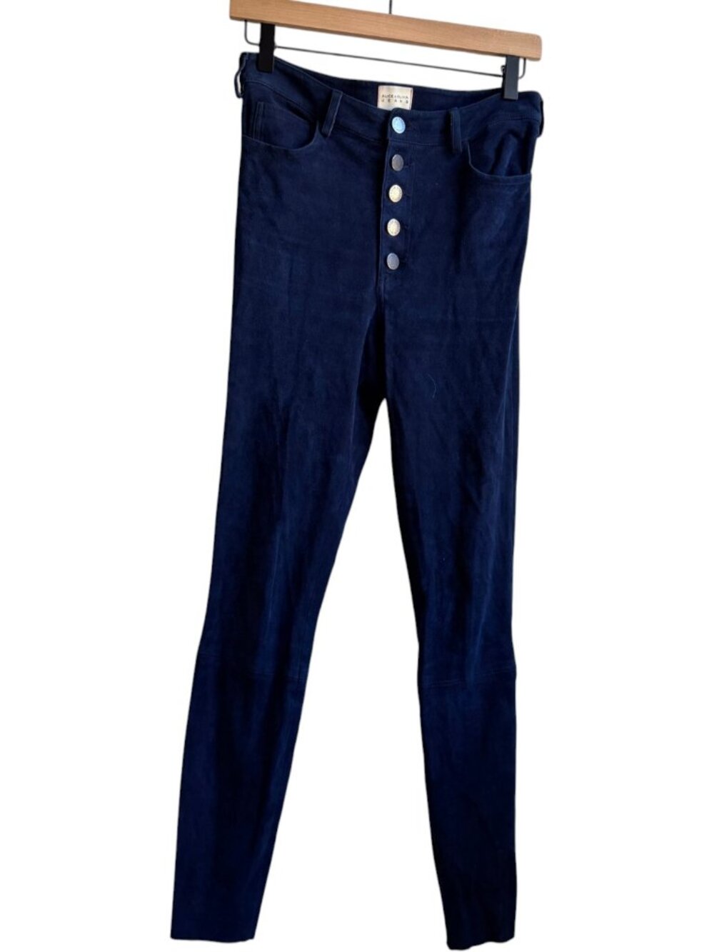 Alice and Olivia Mikah Suede High Rise Pant Midnight Blue Suede Button Up Size 4